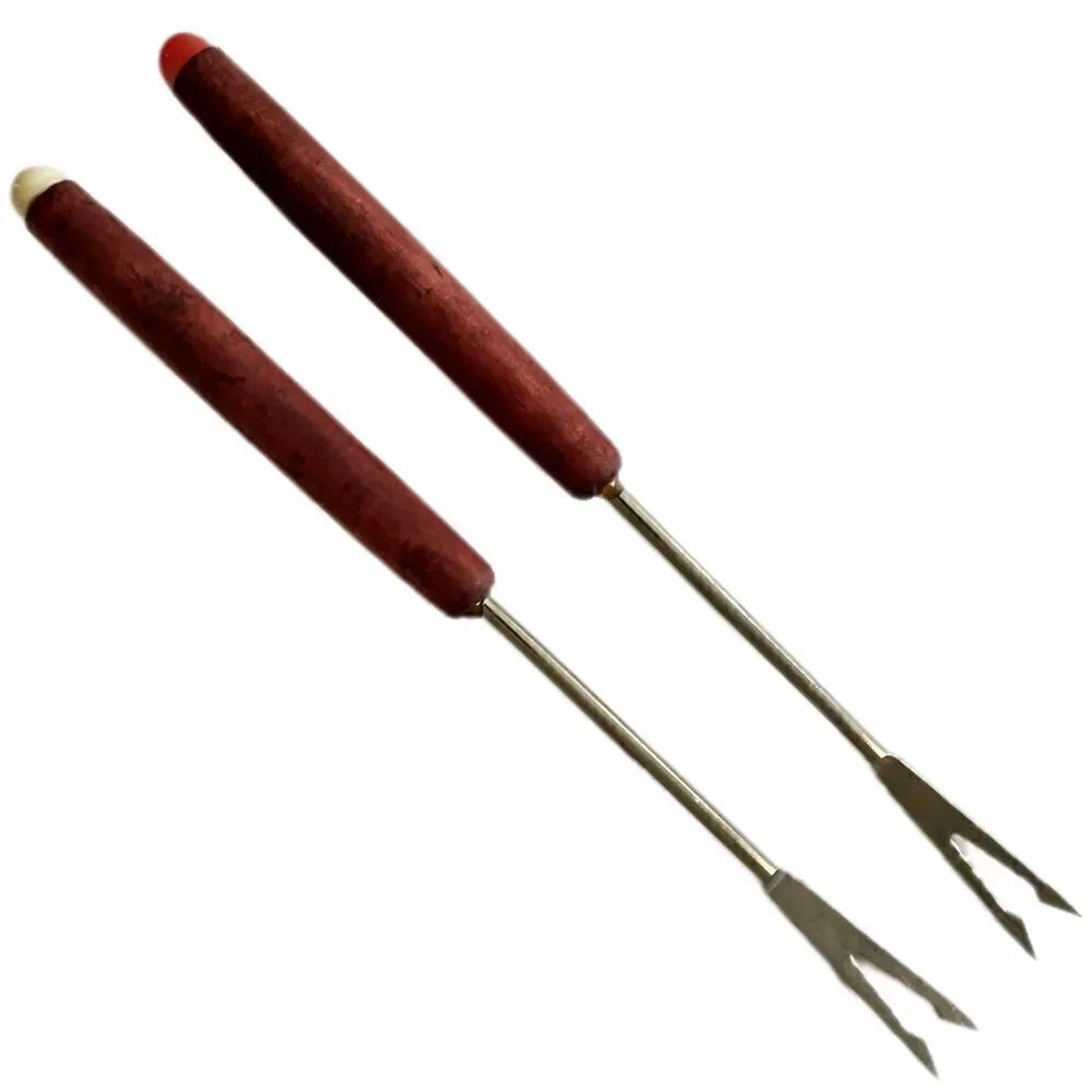 2 Teak Fondue Forks Skewers Picks Appetizer Cocktail Seafood Stainless‎ Steel